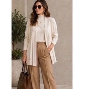 Pacas Pima Cotton Alpaca Cardigan Large Cream Open Front Quiet Luxury